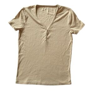 GAP Beige V-Neck Short Sleeve Full Length Top